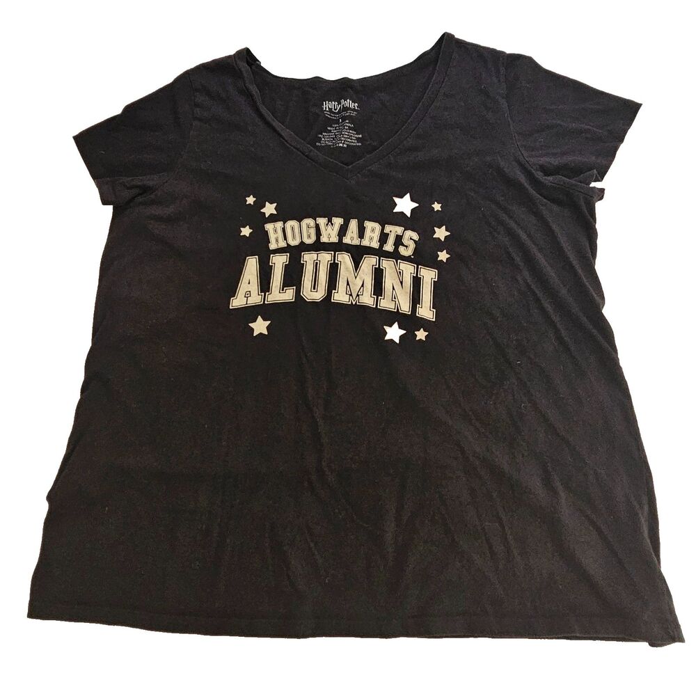 Harry PotterT- Shirt Womens 3X 22-24 Black Hogwarts Alumni Graphic V-Neck